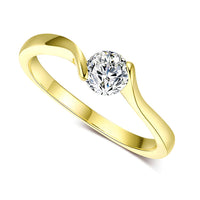 4mm .25 Carat Round Tension Set Modern Engagement Promise Ring in Rose, White, Yellow Gold Sol004