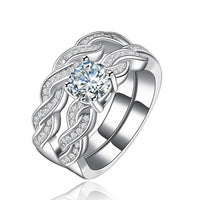 White gold plated twisted wedding set infinity 