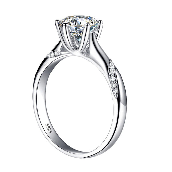 .75 Carat Round Engagement Ring with Pave Side Inset Stones Set in Sterling Silver Eng026