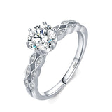 1ct Round Engagement Ring with Side Stones Set in Infinity Scallop Double Shank Band Sterling Silver Eng052